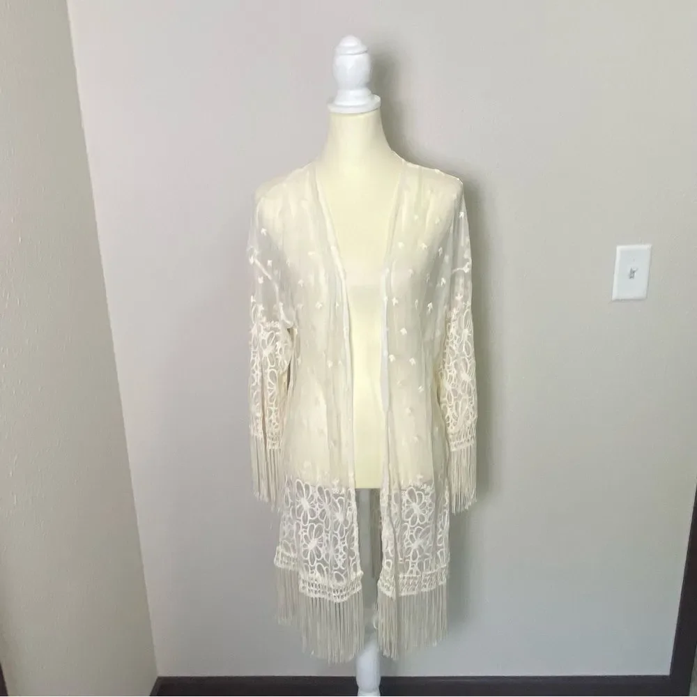 Indigo Thread Co. Boho Beachy Embroidered Cardigan/Swim Cover Up Women's Size L